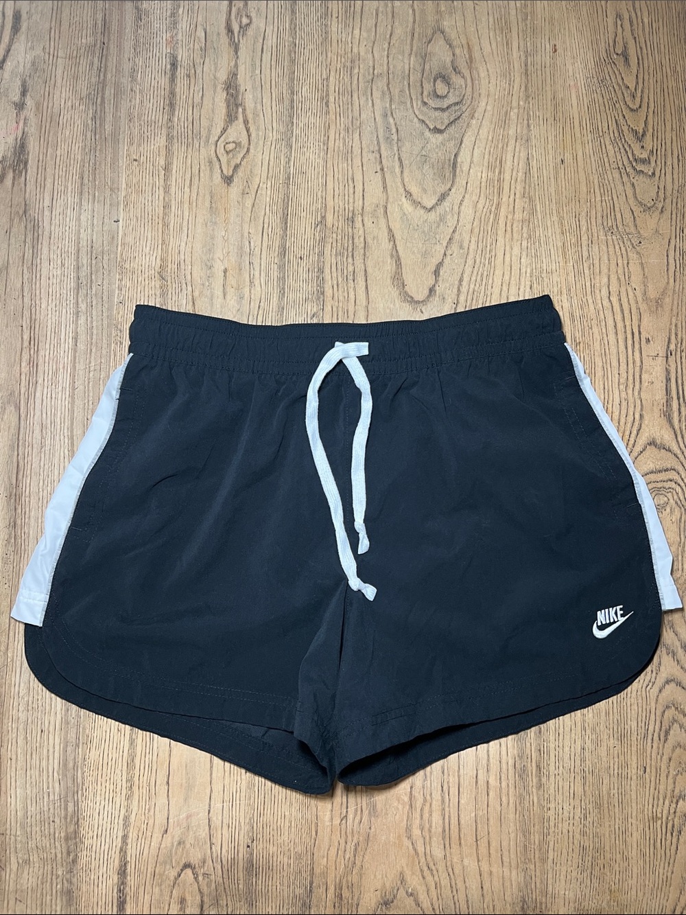 Nike Black Women's Medium Athletic Shorts with White Side Panels